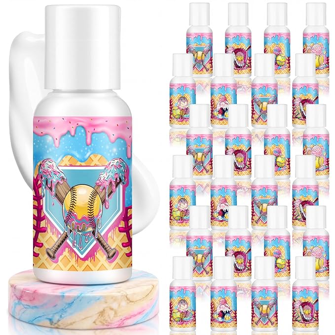 Demissle 24 Pcs Ice Cream Drip Softball Mini Sunscreen Bulk Spf 30 Travel Size Sunscreen Ice Cream Dripping Party Favors for Softball Birthday Sports Team Summer Gifts, 1 Fl. oz
