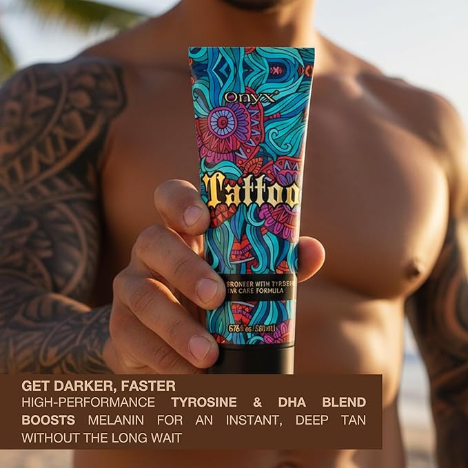Tattoo Safe Tanning Bed Lotion - Indoor Dark Tanning Accelerator with Fade Protection | Tattoo Color Enhancer & Hydrating Skin Formula (Original 8.5 Fl Oz)