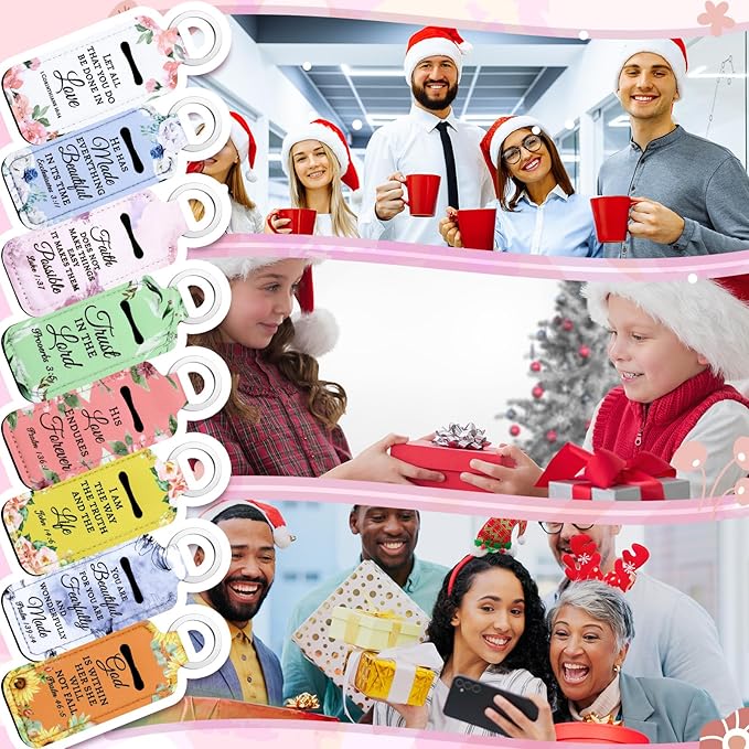 72 Pcs Christian Bible Lipstick Holder Key Chain Lip Balm Holder Gift Bulk with Metal Ring Lipstick Lip Gloss Pouch Religious Party Bible Inspiration Gift for Women Man Church(Blooming)