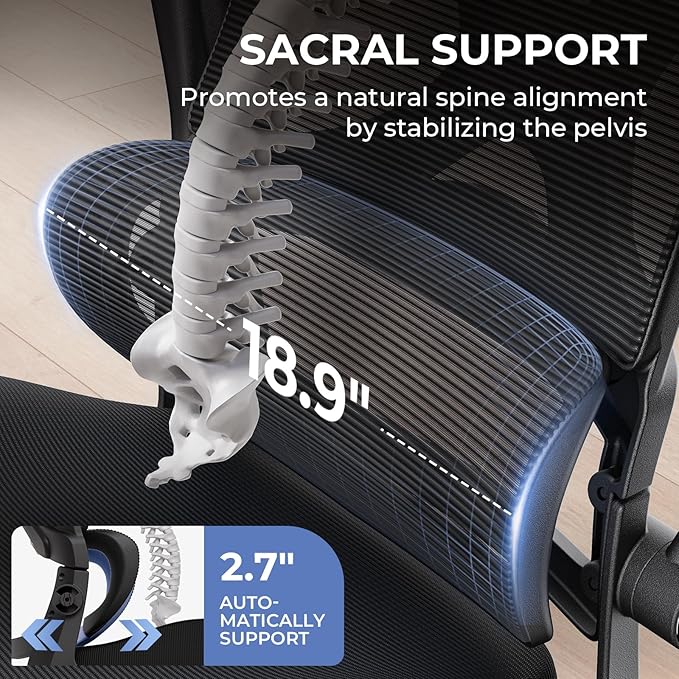 Ergonomic Office Chair Mid Back with Integrated Lumbar Support, Adjustable Height, Thick Memory Foam Seat, Rocking Function, 90° Flip-up Armrests – Comfortable Desk Chair for Home Office