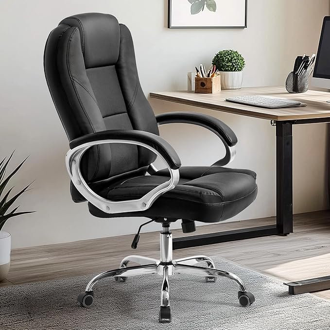 NEO Chair Office Desk Ergonomic Gaming Chair High Back Adjustable Computer Chair with Wheels and Lumbar Support Comfy Leather Executive Swivel (Jet Black)