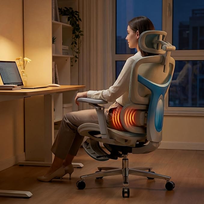 Ergonomic Office Chair with Footrest & Massage Lumbar Support – Adjustable Seat Depth & Back Height Reclining Big and Tall 400LBS Mesh Chair, 4D Headrest & 6D Armrests, for Home Office(Gray Rainbow)