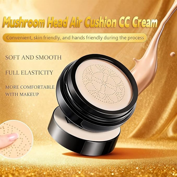 Cushion Foundation, 2026 New Mushroom Head Air Cushion Cc Cream Foundation, Bb Cream Foundations, Makeup Foundation for Older Women, Long-Lasting and Evens for Light/Medium Complexions (Ivory white)