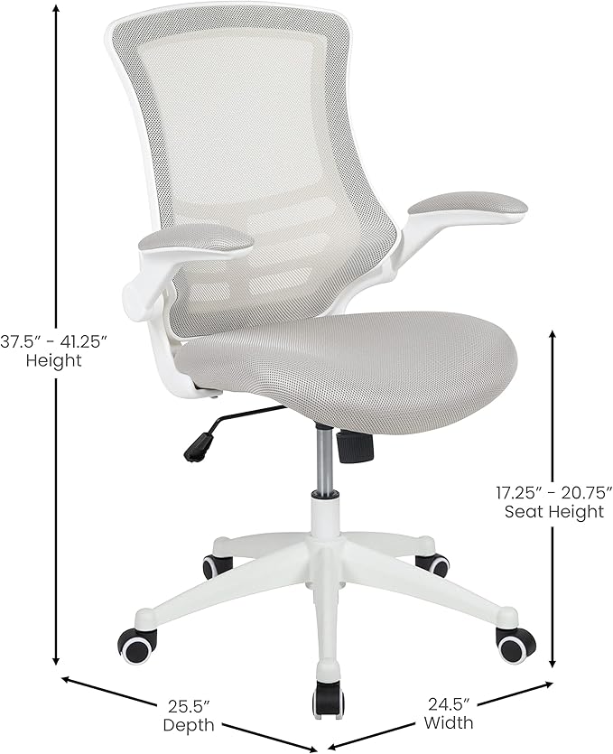 Flash Furniture Kelista Mid-Back Swivel Office Chair with Adjustable Lumbar Support and Seat Height, Ergonomic Mesh Desk Chair with Flip-Up Armrests, Gray/White