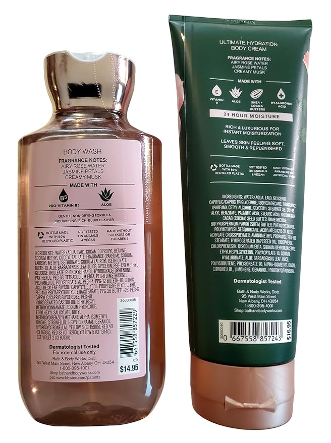 Bath & Body Works Rose Body Wash Shower Gel and Body Cream 2 Piece Set