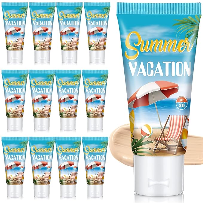 12 Pcs Mini Tinted Sunscreen Bulk for Summer Vacation Party Spf 30 Water Resistant Sunscreen Lotion Bulk 1 oz Travel Size for Thank You Gifts Summer Vacation Party Supplies