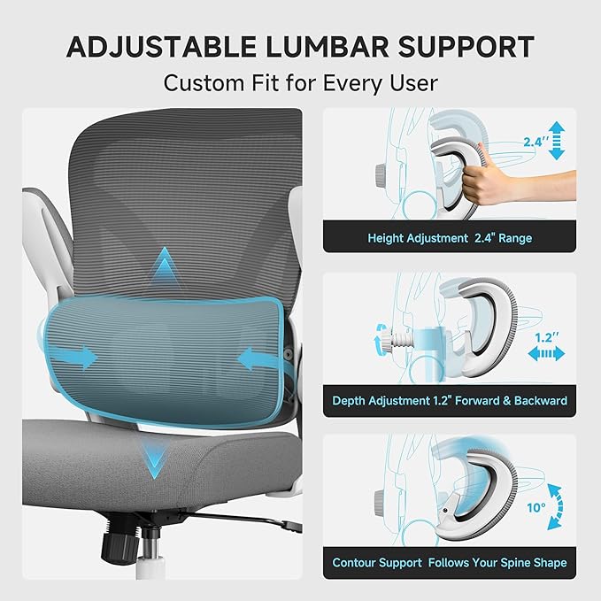 Mesh Office Chair, 330LBS Ergonomic Comfy Desk Chair with Adjustable Lumbar Support, Executive Computer Chairs for Home Office, White