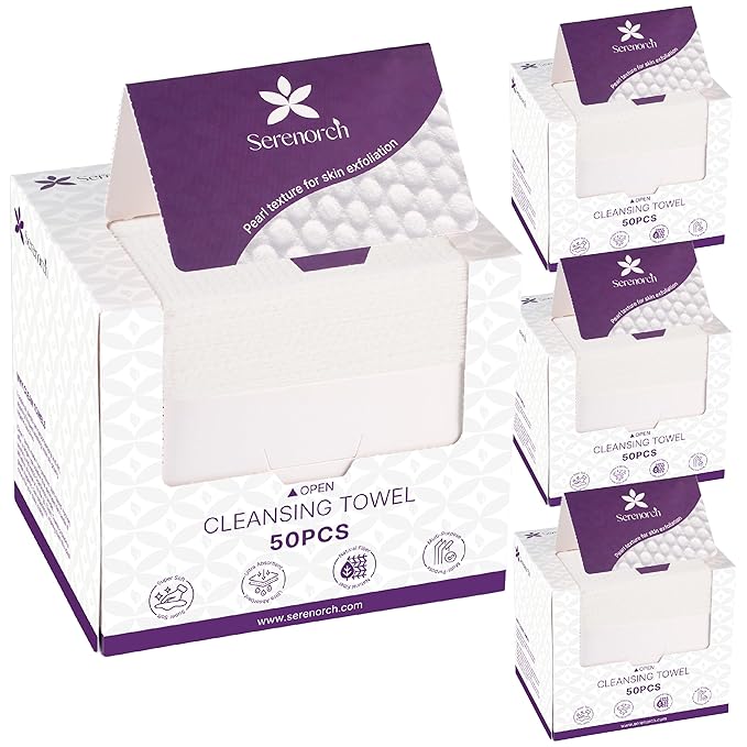 Disposable Face Towels XL 200 Count, Pearl Texture Facial Tissues for Deep Cleansing, Ultra Thick Makeup Remover Dry Wipes, Lint Free Cotton Tissue for Sensitive Skin