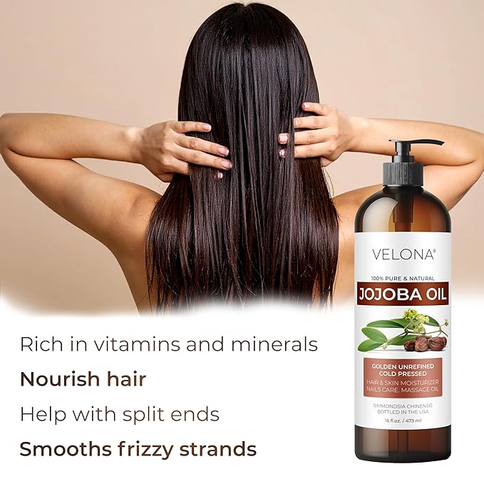 velona Jojoba Oil - 8 Fl Oz (With Pump) | 100% Pure and Natural | Golden, Unrefined, Cold Pressed, Hexane Free | Moisturizing Face, Hair, Body, Skin Care