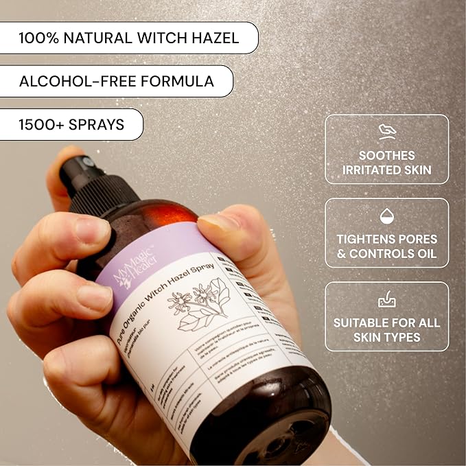 MyMagicHealer Organic Witch Hazel Spray | Calming Flare Care | Gentle Relief for Inflamed, Irritated, Swollen Skin | Ideal for Cystic Acne, Boils, Hidradenitis, Cysts, Ingrowns, and Fissures (8 oz)