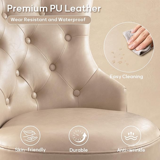 HUIMO Home Office Chair Upholstered Armless Desk Chair with Wheels Adjustable Height Computer Desk Chair with Wooden Legs Comfortable Swivel Chair for Home Office Study Studio (Light Taupe)