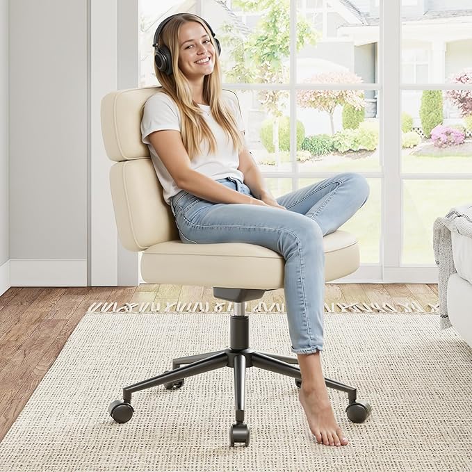 OLIXIS Ergonomic Home Office Desk Chair, Computer Chair with Lumbar Support Adjustable Height Rolling Swivel Executive Task Armrests Chair, Off-White