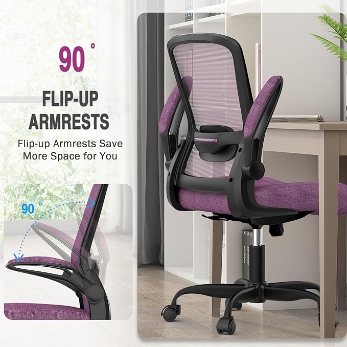 Mimoglad Office Chair, Ergonomic Desk Chair with Adjustable Lumbar Support, High Back Mesh Computer Chair with Flip-up Armrests-Task Chairs, Executive Chair for Home Office