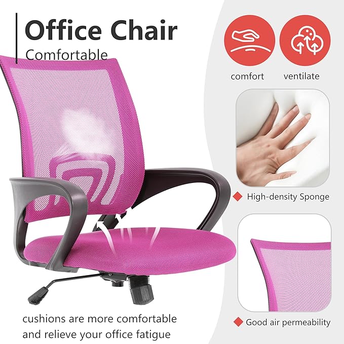 PayLessHere Office Computer Chair Ergonomic Cheap Desk Chair Adjustable Comfortable Mid Back Task Rolling Swivel with Lumbar Support for Home Office (Pack of 1, Pink)