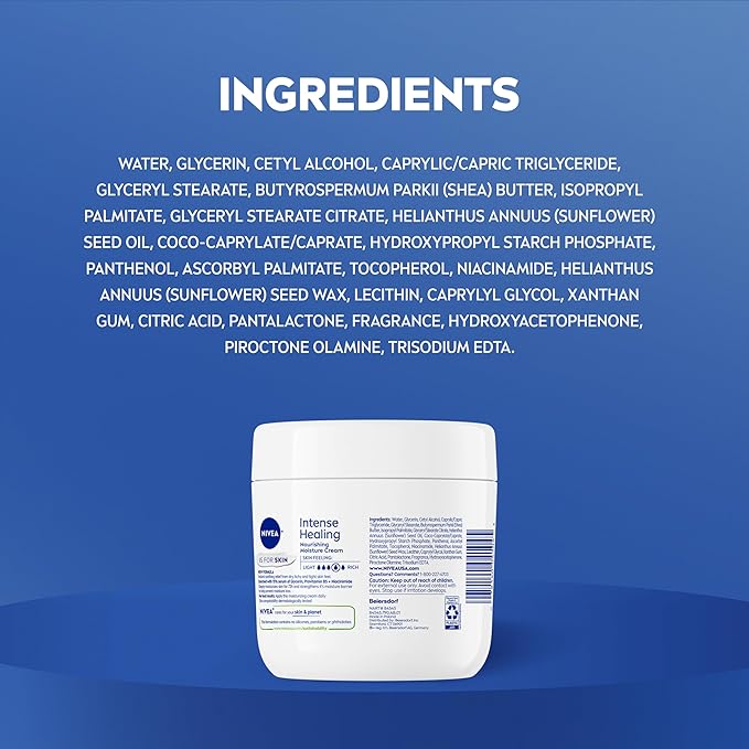 NIVEA Intense Healing Body Cream for Dry Skin with Glycerin, Provitamin B5 and Niacinamide, 72-Hour Moisture, Non-Greasy Body Moisturizer Immediately Soothes Dry, Itchy Skin Feeling, 13.5 Oz Jar