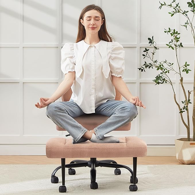 Criss Cross Legged Office Chair with Wheels,Swivel Meditation Chair for ADHD,Ergonomic Desk Chair with Thicken Adjustable Footstool,Fabric Sitting Fidgeting Kneeling Chair for Home Yoga Brown