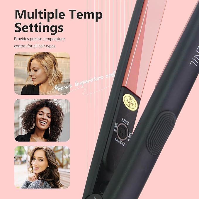 ANGENIL Ultra Mini Hair Straightener Flat Iron for Short Hair, Dual Voltage Small Hair Straightener and Curler 2 in 1, Portable Mini Flat Iron for Short Edges, Front Bangs, 3 Temp (280℉-320℉-380℉)