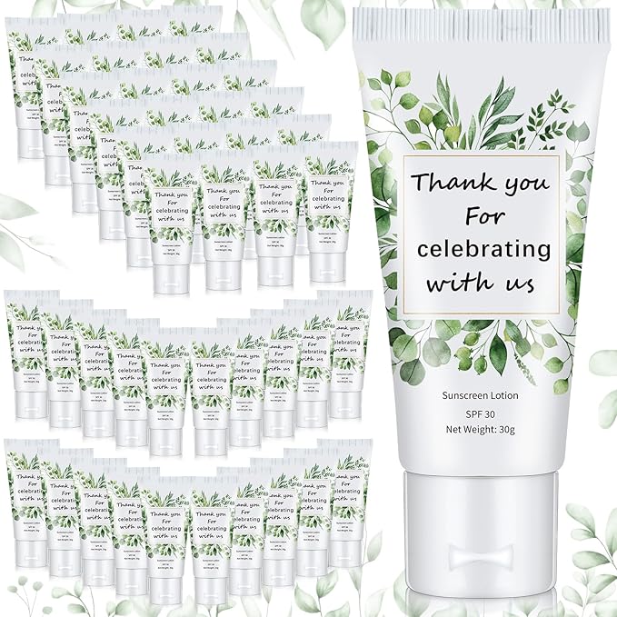 72 Pcs Mini Sunscreen Bulk for Summer Party Wedding SPF 30 Water Resistant Sunscreen Lotion Bulk 1oz Travel Size for Thank You Gifts Wedding Party Supplies (Eucalyptus)