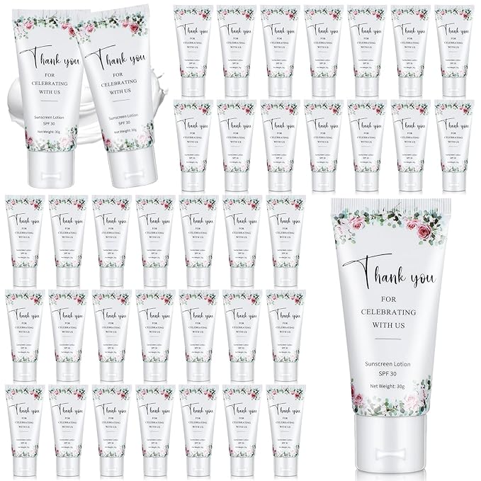 36 Pcs Mini Sunscreen Bulk for Summer Party Wedding SPF 30 Water Resistant Sunscreen Lotion Bulk 1oz Travel Size for Thank You Gifts Wedding Party Supplies (Floral)