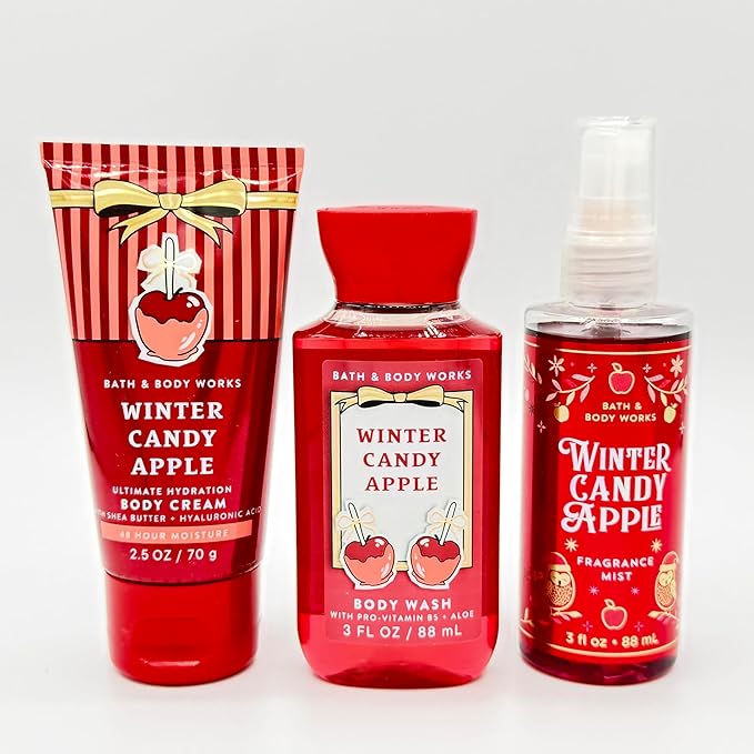 Bath & Body Works Winter Candy Apple Travel Size 3-Piece Set | Includes: 2.5oz Ultimate Hydration Body Cream, 3oz Body Wash and 3oz Fragrance Mist