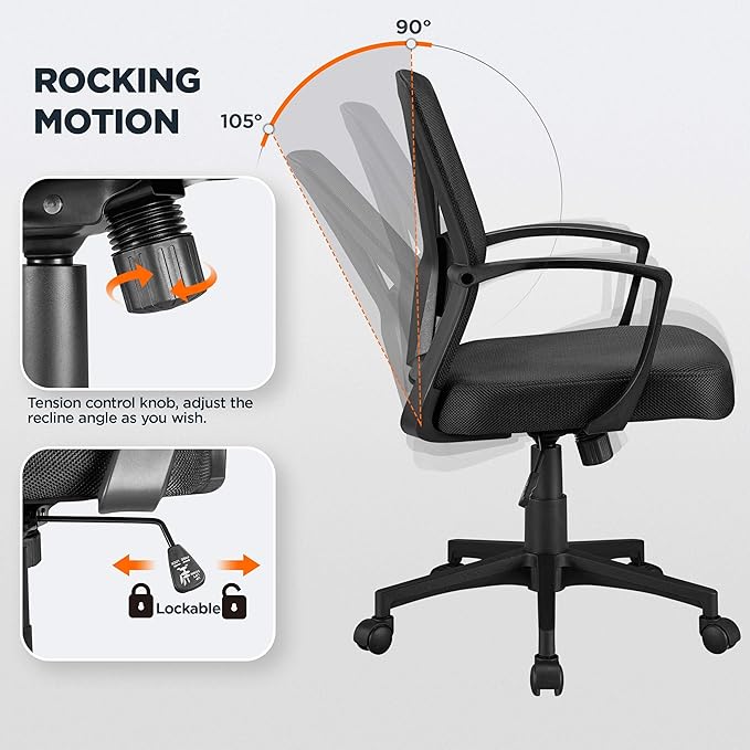 Yaheetech Ergonomic Swivel Chair Office Computer Desk Chair with Lumbar Support and Wheels for Home Study, Black