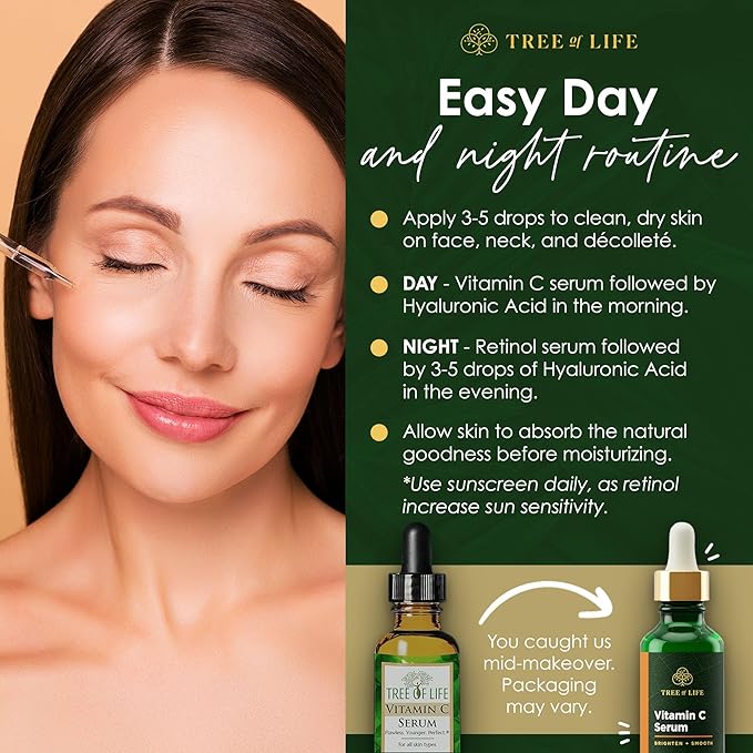 Tree of Life Beauty Facial Skin Care Set, Brightening, Firming & Hydrating Face Serums - Vitamin C, Retinol & Hyaluronic Acid for Smooth Radiant Skin, Dermatologist Tested, 1 Fl Oz (Pack of 3)
