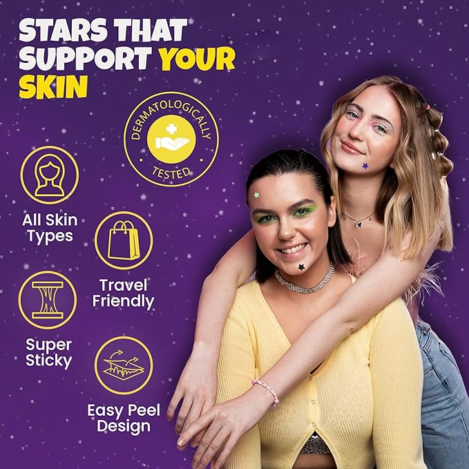 280Pcs Star Pimple Patches for Face - Pimple Patches Cute Stars - Hydrocolloid, Salicylic Acid, Tea Tree Oil, Centella - Glitter, Regular, Glow in the Dark, Translucent 7 Colors, 3 Sizes Zit Stickers