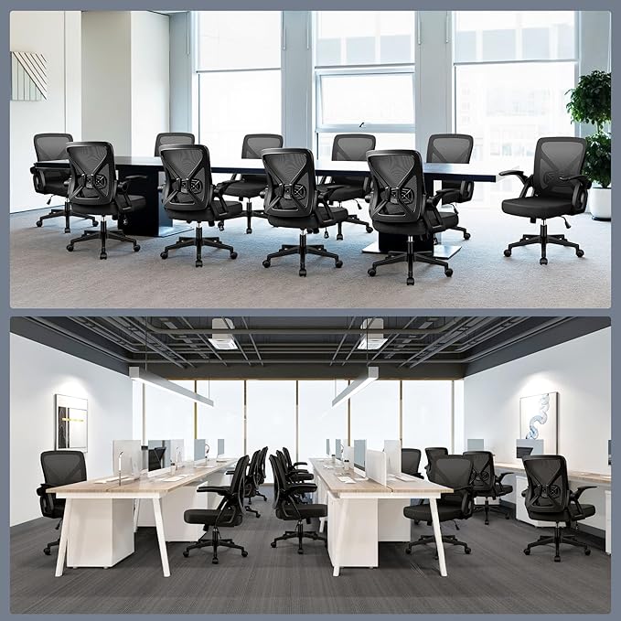 FelixKing Office Chair - Ergonomic Desk Chair Breathable Mesh Task with Wheels and Lumbar Support Home Desk Office Chairs with Flip up Armrest Rolling Swivel for Home Computer Black Pack of 6