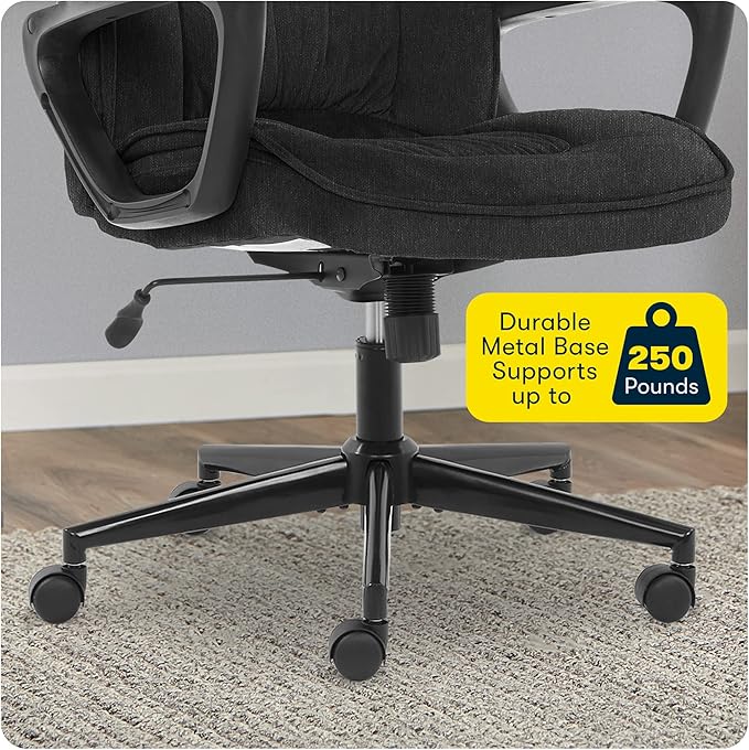 Serta® Hannah Executive Home Office Desk Chair, Ergonomic Mid-Back with Lumbar Support, Firm Seat Cushion, Layered Body Pillows, Padded Armrests, Swivel Base, Easy Assembly, Microfiber, Charcoal Gray