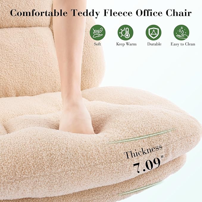 Criss Cross Chair, Thick Cushioned Ergonomic Cross Legged Office Chair with Wheels, Armless Swivel Vanity Chair, Height Adjustable Wide Computer Desk Chair for Home and Office, Beige