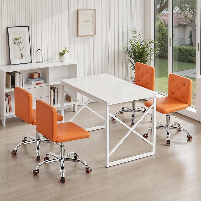 VECELO PU Leather Mid-Back Armless Vanity Chair Adjustable Height 360° Rolling Swivel for Home Office Work