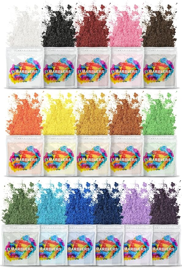 MARBLERS Mica Powder Colorant Set [Prime 16 Color Set] |Cosmetic Grade | Epoxy Resin Pigment | Dye | Non-Toxic, Vegan, Cruelty-Free | Lip Gloss, Nails, Body Butter, Bath Bomb, Candle & Soap Making