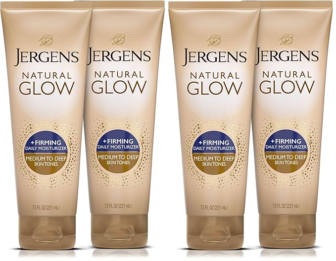 Jergens Natural Glow +Firming Self Tanner Body Lotion,Medium to Deep Skin Tone,Sunless Tanning Moisturizer with Collagen and Elastin,Helps to Visibly Reduce Cellulite,7.5 Oz,(Pack of 4)