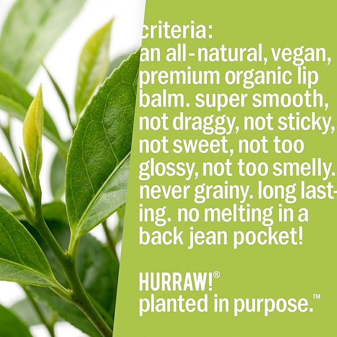 Hurraw! Green Tea Lip Balm: Organic, Certified Vegan, Cruelty and Gluten Free. Non-GMO, 100% Natural Ingredients. Bee, Shea, Soy and Palm Free. Made in USA