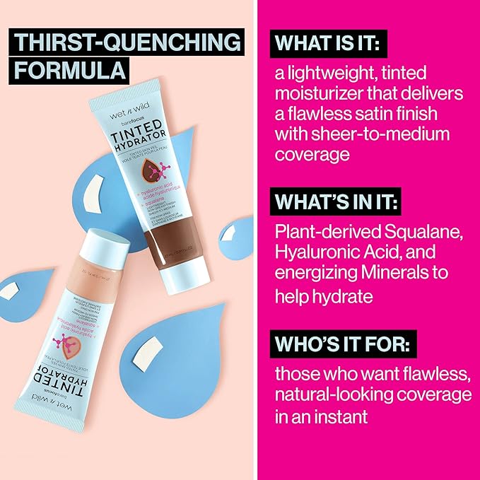 wet n wild Bare Focus Tinted Hydrator Matte Finish, Deep | Oil-Free | Moisturizing Makeup | Hyaluronic Acid | Sheer To Medium Coverage (Pack of 2)