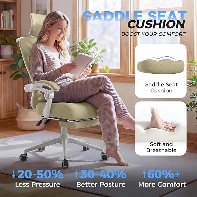 Ergonomic Office Chair with Footrest - Adjustable Lumbar Support & Headrest, 90-160° Reclining Mesh Back Computer Chair - Home Office/Gaming, 350lbs Capacity