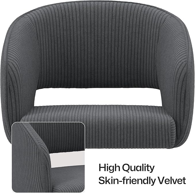 Home Office Swivel Desk Chair, Modern Corduroy Vanity Chair, Height Adjustable Armchair with Gold Base, Ergonomic Office Chair for Task Study Computer Room, Gray