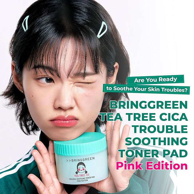 BRING GREEN Tea Tree Cica Soothing Toner Pads 90 Count, Exfoliating & Calming Facial Pads for Acne Prone Skin
