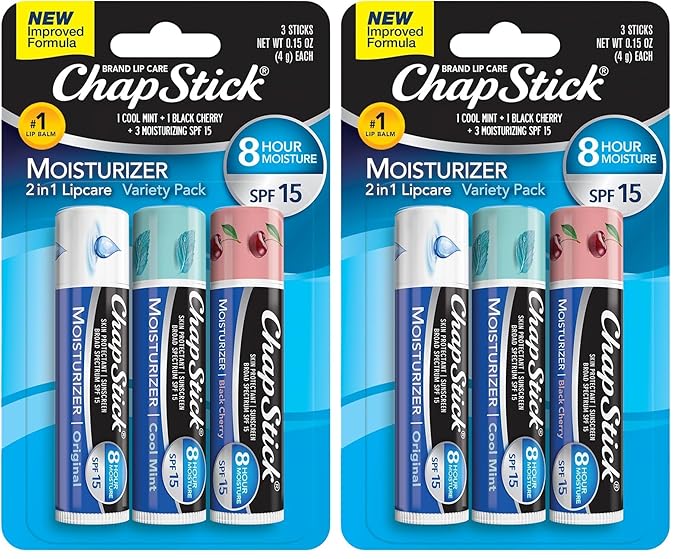 ChapStick Moisturizer 2-in-1 Lipcare SPF 15,Original,Black Cherry,Cool Mint,– Sunscreen Lip Balm with Aloe Vera and Vitamin E,0.15 Oz Ea,3 Count (Pack of 2)
