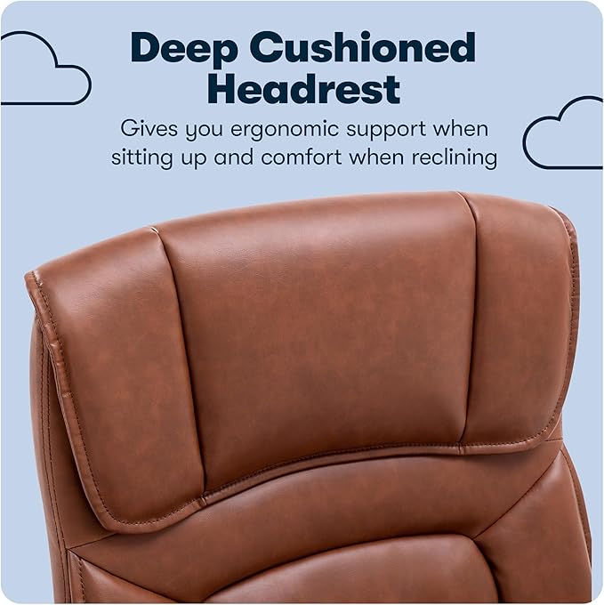 Serta Hannah Executive Home Office Desk Chair, Ergonomic Mid-Back with Lumbar Support, Firm Seat Cushion, Layered Body Pillows, Padded Armrests, Swivel Base, Easy Assembly, Bonded Leather, Cognac
