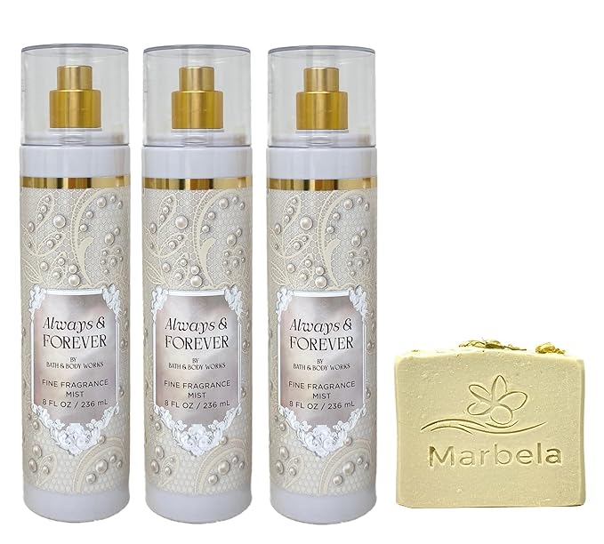 Bath & Body Works Always & Forever 3 Pack Fragrance Mist Bundle with a Wild Jasmine Bar Soap - Full Size