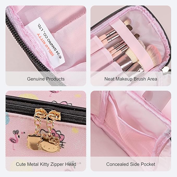 AmBealla Cosmetic Bag Large Makeup Bags Pink Travel Case with Makeup Brush Holder,Cosmetic Organizer for Women,Toiletry Bag for Skincare&Beauty Tools Sweet Cute for Girls