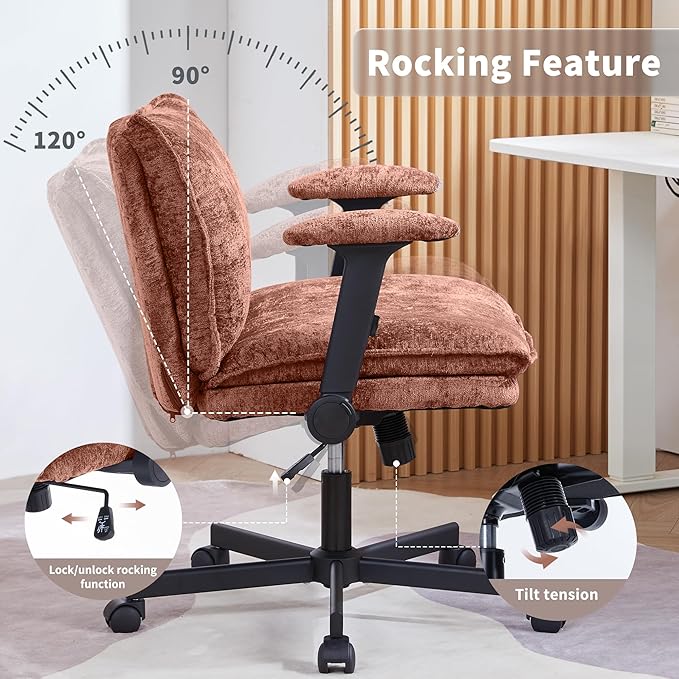 Cross Legged Office Chair, Height Adjustable Swivel Desk Chair with Flip-Up Arms, Padded Criss Cross Chair for Home Office & Bedroom