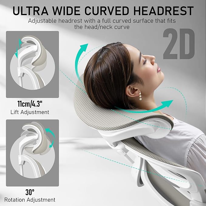 High Back Ergonomic Office Chair, Breathable Mesh Desk Chair with Lumbar Support, Adjustable Headrest, Flip-up Armrests, Computer Gaming Chair, (LightGray, 1Pack)