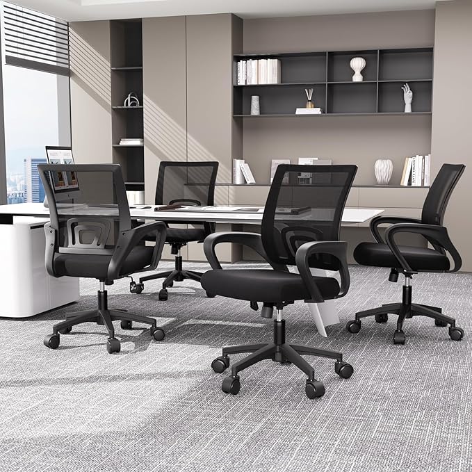 Magshion Ergonomic Office Chair 20 Pack, Mid-Back Mesh Desk Chair, Adjustable Swivel Computer Chair with Lumbar Support & Breathable Backrest for Gaming, Work, Study, 300 Lbs Capacity, Black