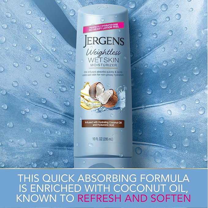Jergens Wet Skin Body Moisturizer with Coconut Oil,In Shower Lotion for Dry Skin,Fast-Absorbing,Non-Sticky,Dermatologist Tested,10 Oz,(Pack of 6)
