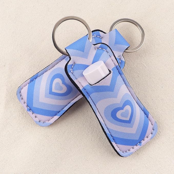 4 Pcs Lip Balm Holder Keychain for Lipstick, Elastic Fabric Lip Gloss Sleeves Holder for Women, Girls, Nurse