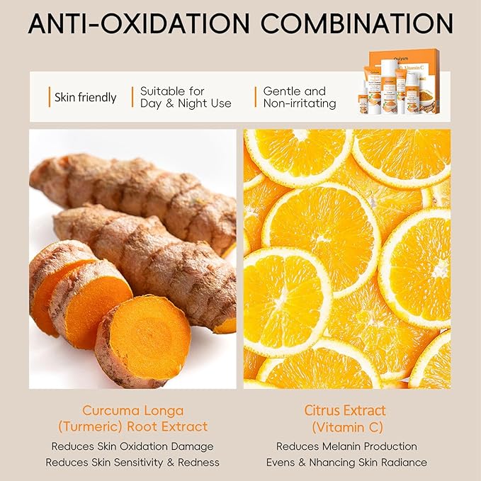 Skincare Set Turmeric Teen Face Care Kit Girls, Skin Care Set Hydrating & Cleaning, 5PCS Turmeric Skin Care Products - Cleanser, Toner, Face & Eye Cream, Serum, Travel Skincare Gift Set For Women