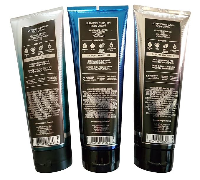 Bath & Body Works Men's Freshwater, Graphite, Ocean Ultimate Hydration Body Creams 8 Ounces Pack of 3