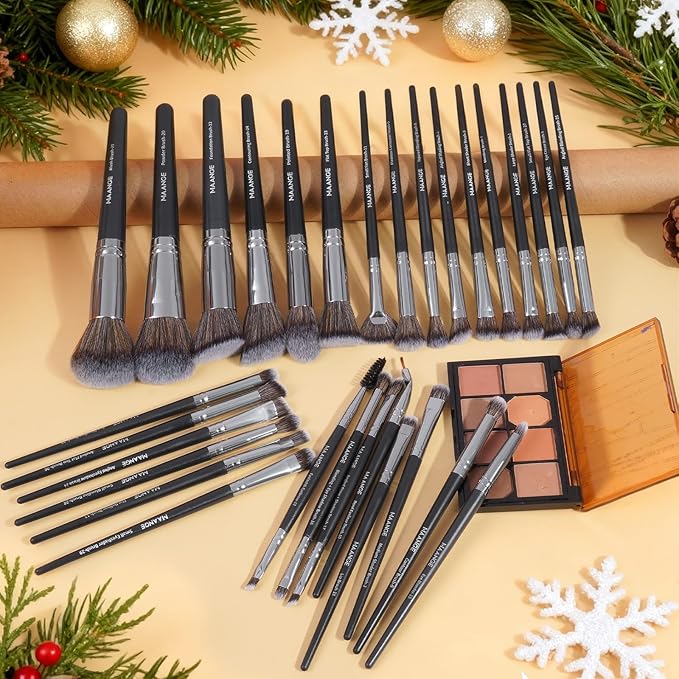 MAANGE 30Pcs Professional Makeup Brush Set with Case – Premium Synthetic Brushes for Foundation, Powder, Blush, Eyeshadow & Blending,Black